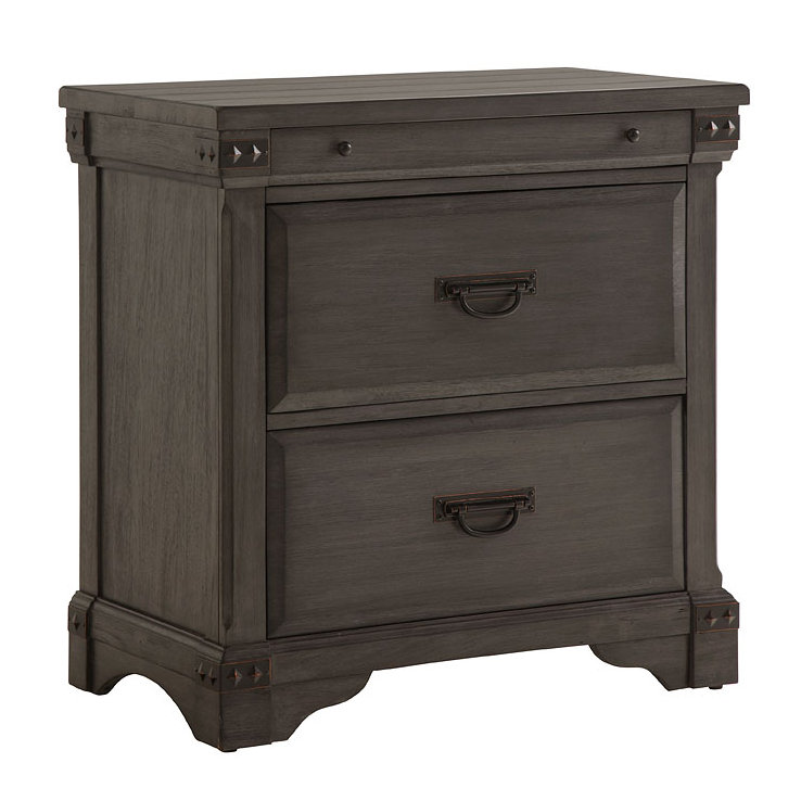 32'' W Solid Wood Nightstand, Brushed Gray Mahognay