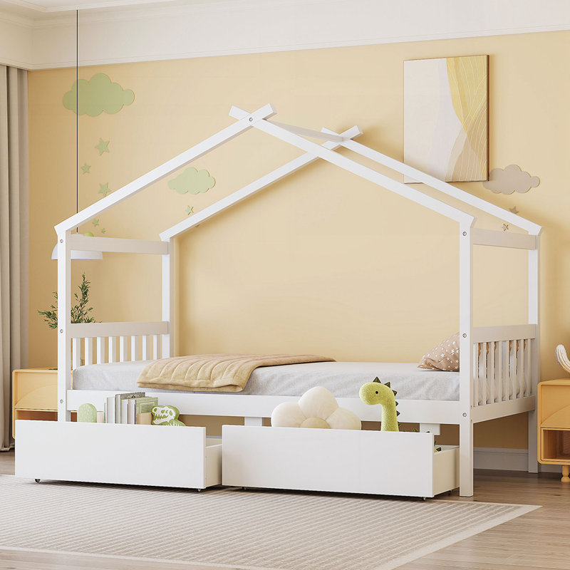 Lit simple avec tiroirs, Blanc