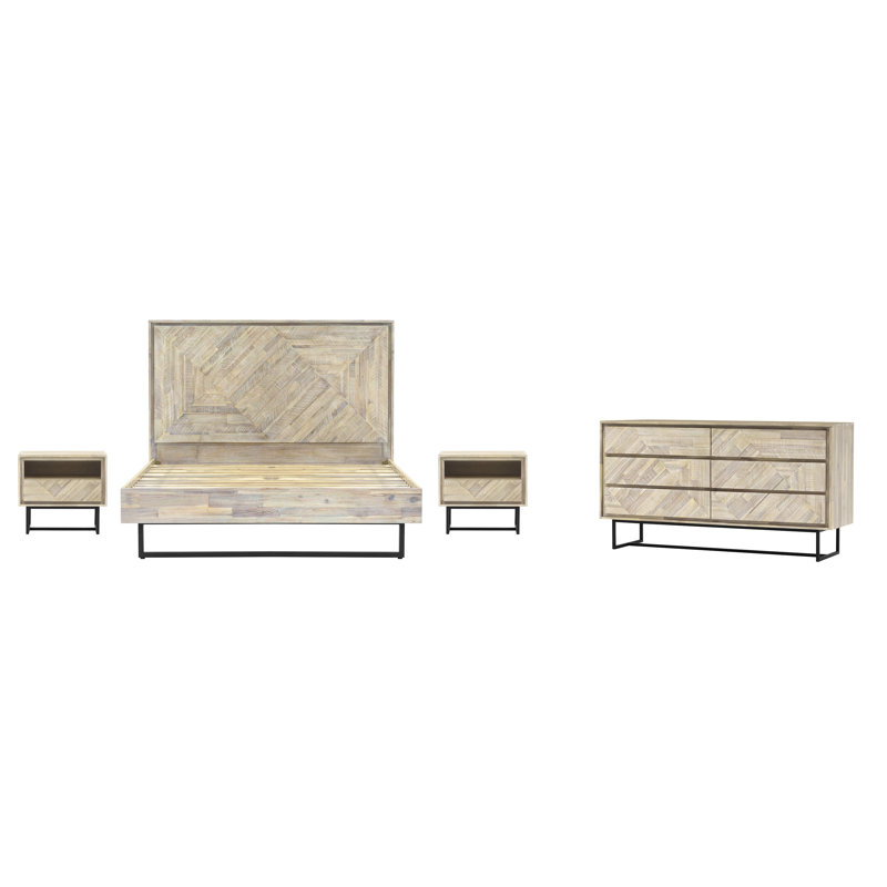 Ensemble de chambre à coucher 4 pièces Breshay en bois d'acacia naturel, Très grand