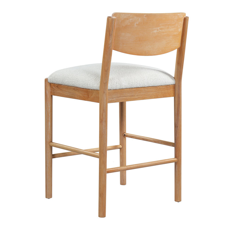 Tabouret de comptoir en bois d'hévéa à hauteur de siège de 27,76 po Denvor avec siège rembourré et dossier courbé, 4
