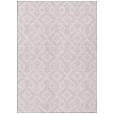 3' X 5' Pink And Ivory Geometric Washable Indoor Outdoor Area Rug