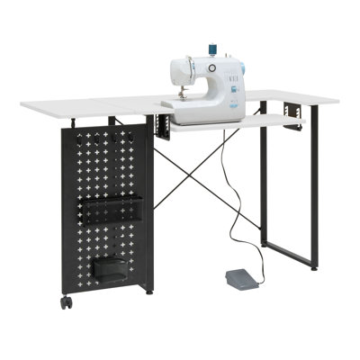 Table de couture pliable 47,75 "x 23,5" avec plateforme pour machine à coudre et roues
