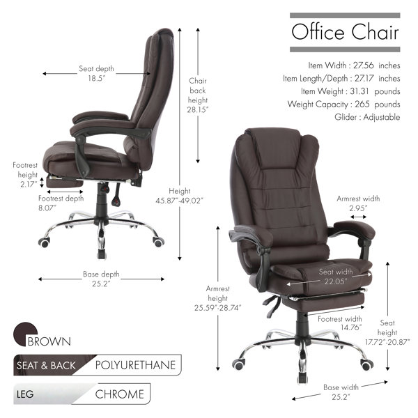 Montes Jett Executive Office Chair, Reclining Backrest, Retractable Footrest The Twillery Co. Upholstery Color: White