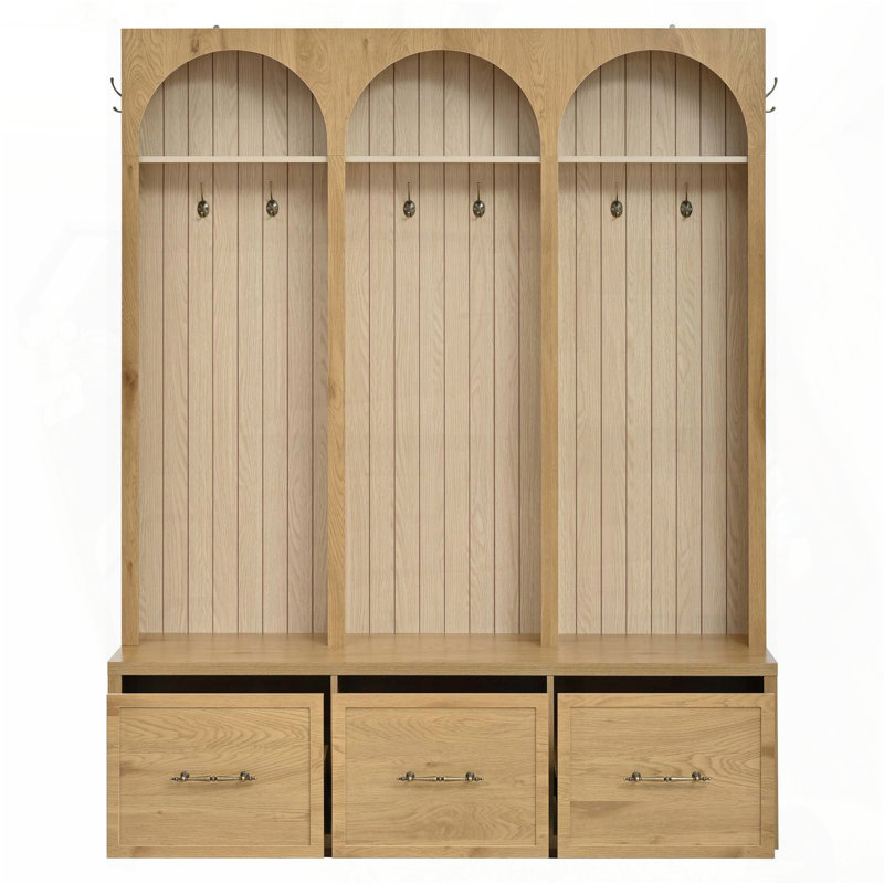 Farmhouse Hall Tree with Arched Design, Oak, Brown