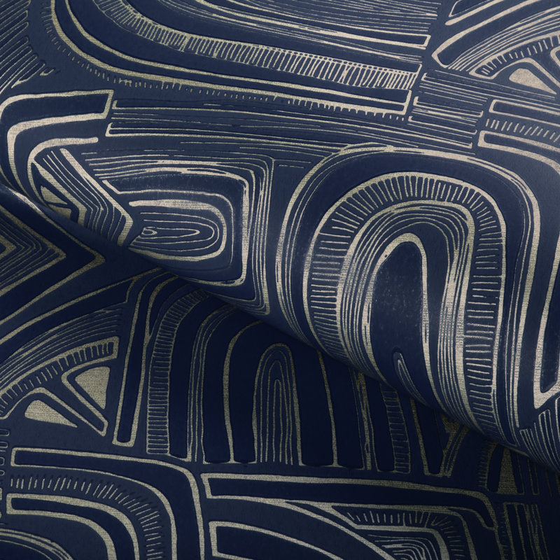 Celeste Timbre Geometric Wood Pulp Blend Pretrimmed Roll, Lapis