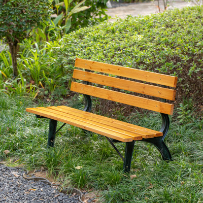Park Bench With Wooden Slats Seat And Backrest For 2 Persons Featuring Iron Frame And Legs - Perfect For Yard Patio Garden Balcony Deck Porch Playgrou by Loon Peak