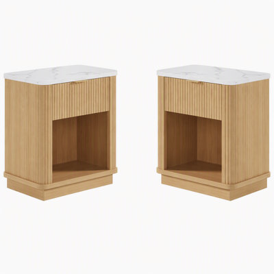 Table de chevet en bois avec tiroir de rangement et tablette ouverte, ensemble de 2