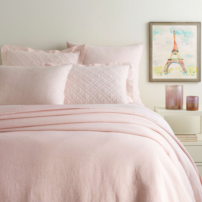 Washed Linen Quilted Sham, King, Slipper Pink