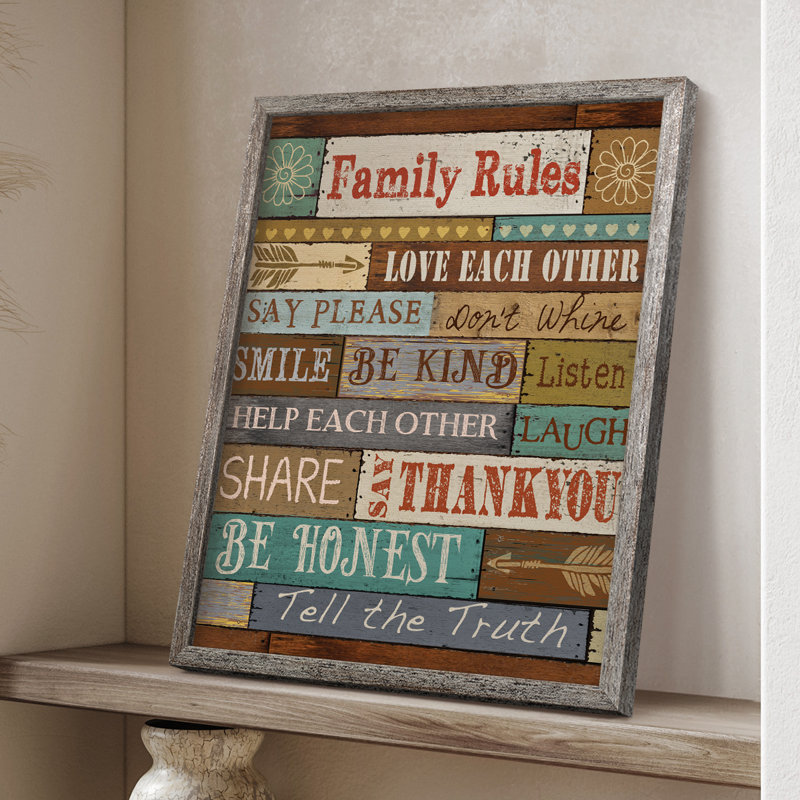 «Family Rules», reproduction encadrée - bois massif, H 15 po x l 12 po