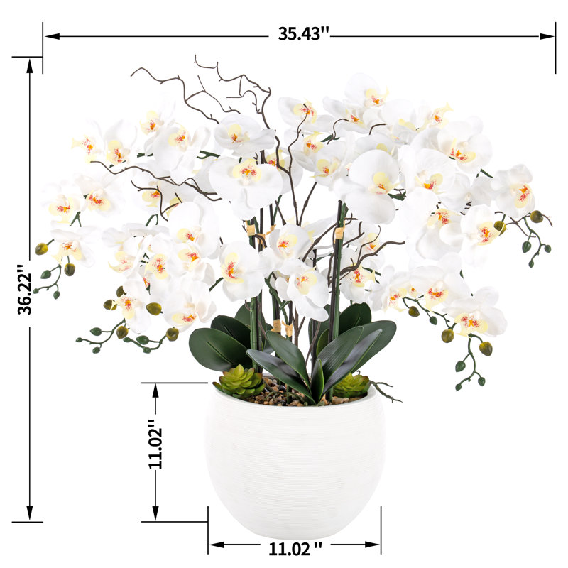 White 36" Artificial Orchid Floral Arrangement in Round Pot
