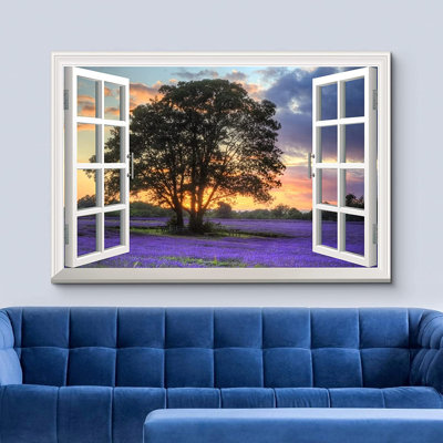 «Lavender Field and Big Tree at Sunset», reproduction sur toile tendue