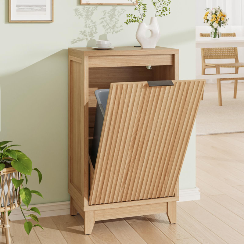 Armoire à poubelle inclinable avec contrôle des odeurs, Naturel
