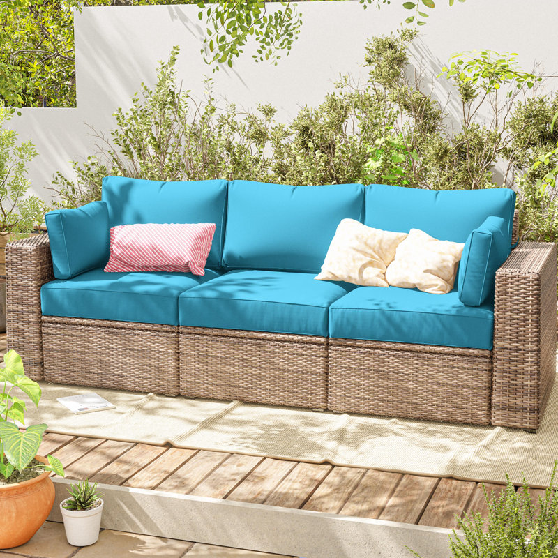 Outdoor 4" Thick Replacement Cushion Set Seat/Back Cushion (Set Of 3 Seats , 3 Backs , 2 Short Backs), Lake Blue