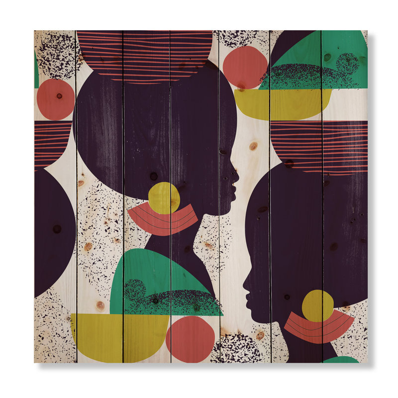 Silhouette géométrique ethnique d'Afro American III - impression moderne sur bois de pin naturel