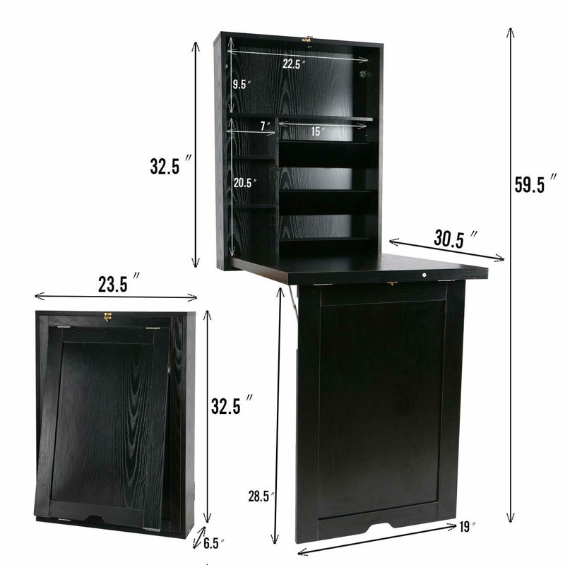 Aceves Floating Desk, Black, 59.5'' H x 23.5" W x 30.5" D