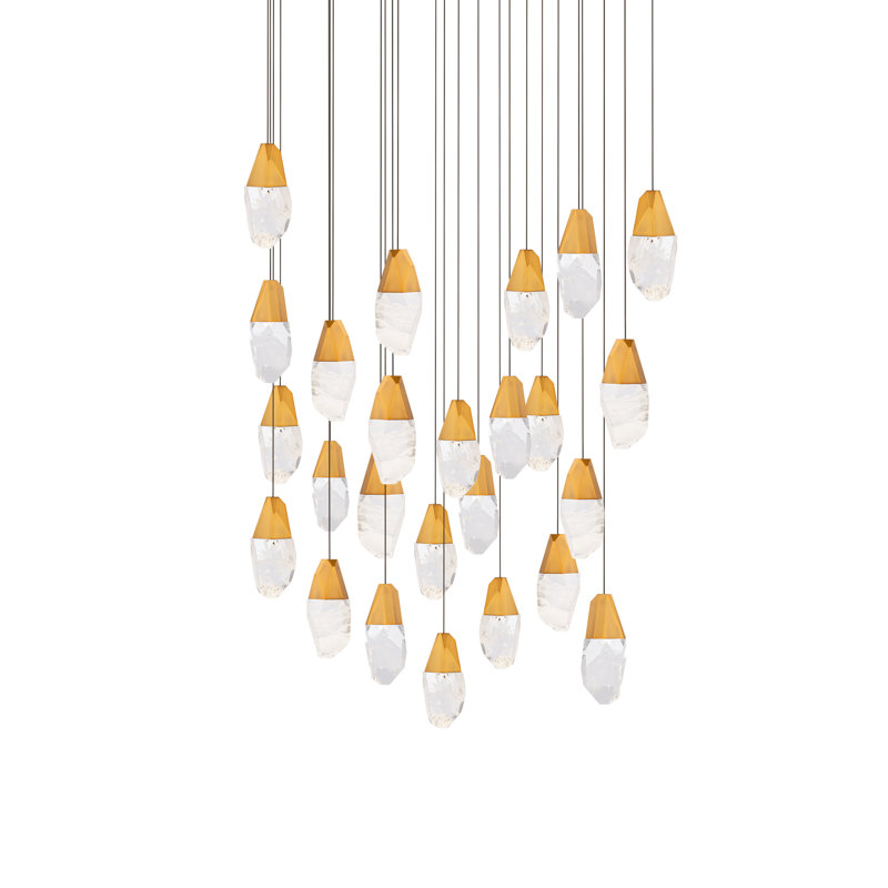 Martini 25 Light Crystal LED Multi-Light Pendant, Aged Brass, Clear