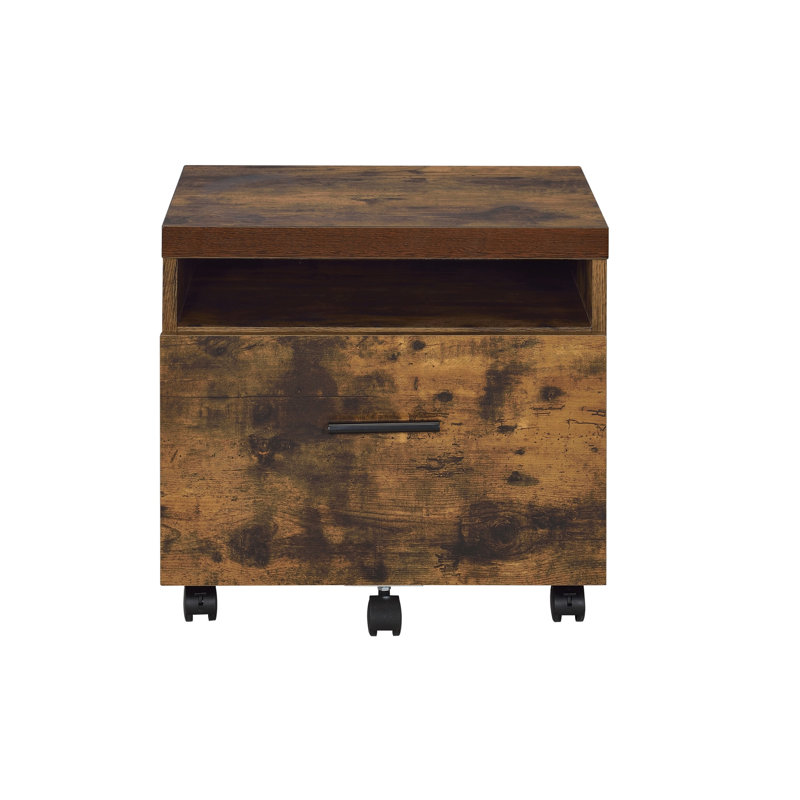File Cabinet In Weathered Oak & Black - Rectangular, Assembled, Wooden Top, Metal Legs, Locked Compartment With Storage, Lock And Drawer Assembled Construction Storage Finish Legs