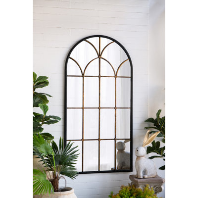 Miroir décoratif arqué noir et doré de 34 po x 65,5 po, un excellent choix pour le miroir de décoration de salon de chambre à coucher en or, point focal parfait pour les entrées