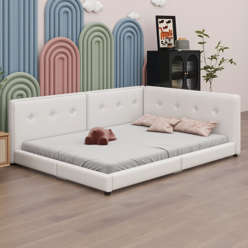 Lit plateforme tapissier avec ports USB, Beige