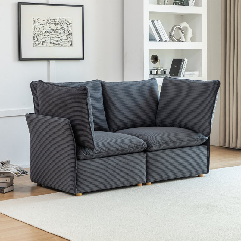 Hepworth Corduroy Loveseat Sofa With Cushions, Gray