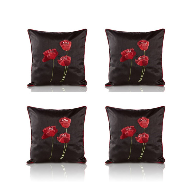 Dav Floral Cream Square Throw Cushion, Black, 45 cm H x 45 cm W x 15 cm D