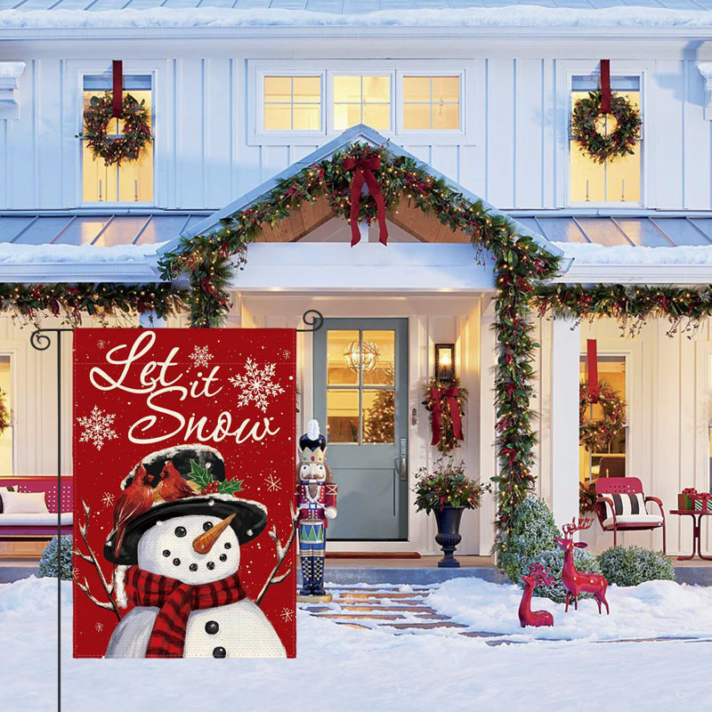 Drapeau de jardin décoratif pour l'extérieur de jardin en forme de flocon de neige 12 x 18 pouces Let It Snow, Rouge