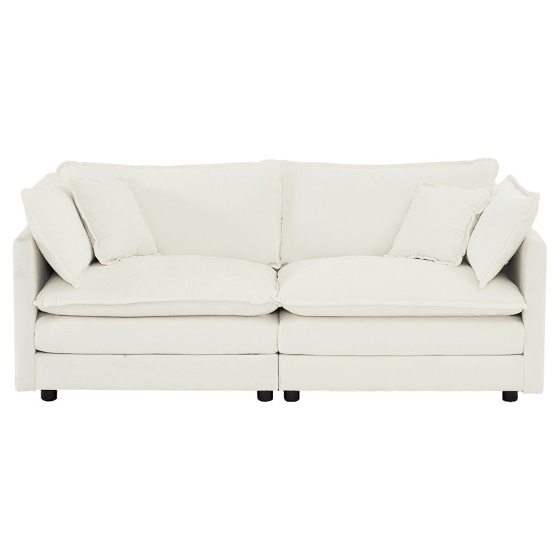 Salon en chenille blanche moderne - 2 avec 4 coussins en bois et tissu d'ameublement