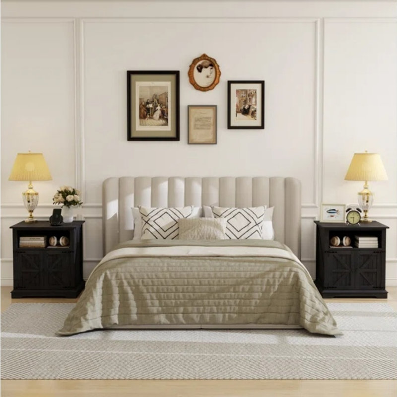 24" Modern Farmhouse Nightstand & End Table With 2-In-1 Built-In Charging Station & Double-Door Storage, Black, Individual