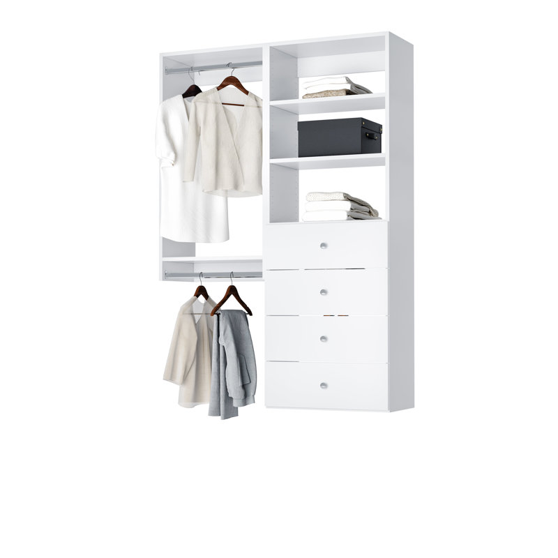 White Wood Compact Closet Kit with Shelving, 60" Wide