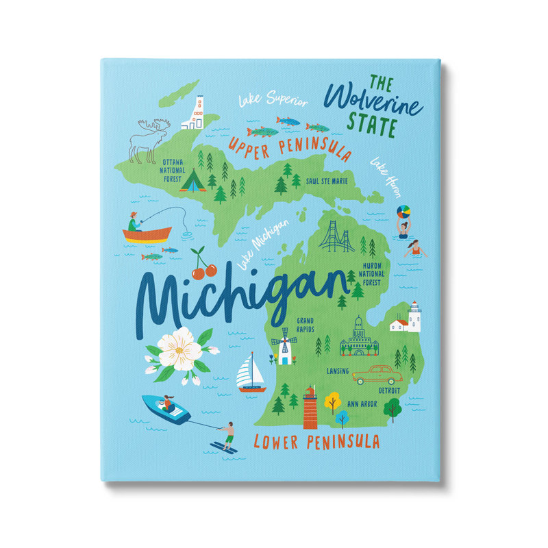 "Everyday Michigan", carte illustrée par Nina Seven, H 20 po x l 16 po x P 1,5 po