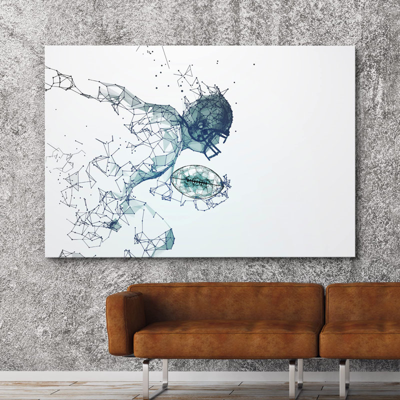 Bleu, géométrique, ligne, joueur de football, sportif, art moderne, rustique, urbain, exercice, H 32 po x l 48 po