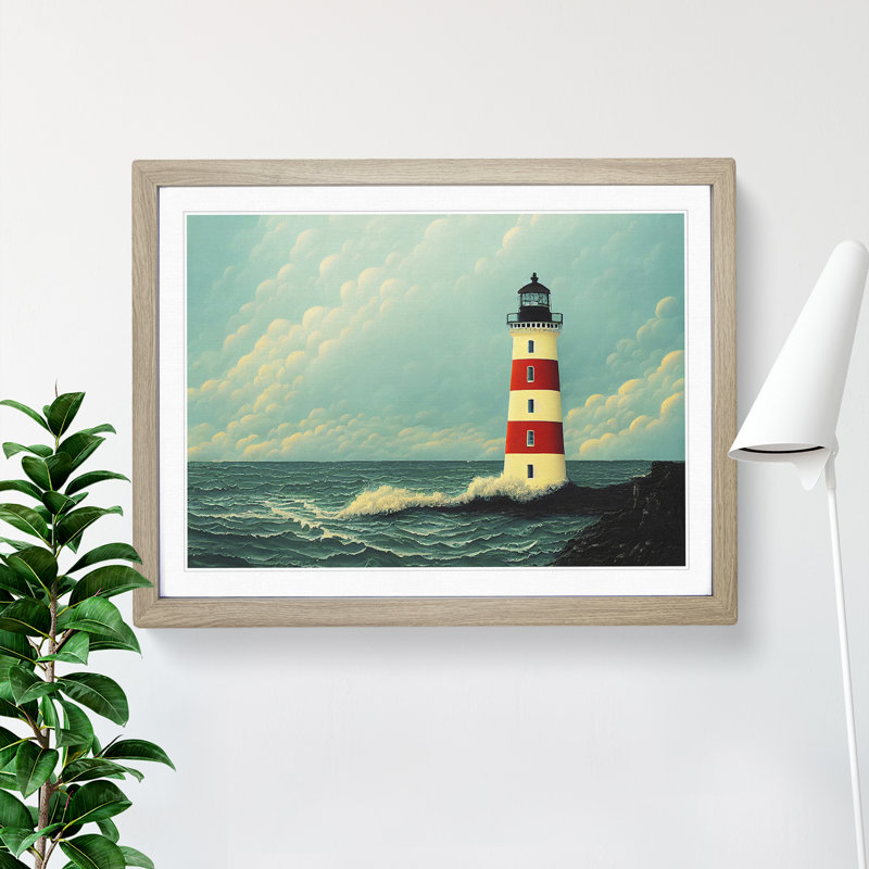 Imaginative Lighthouse - Single Picture Frame Print, 34cm H x 46cm W x 2cm D, Oak