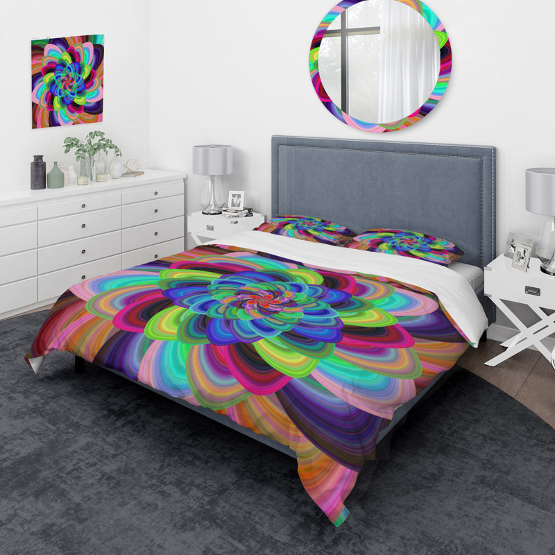 Abstrait coloré fleur spirale - ensemble de housse de couette moderne - microfibre de polyester