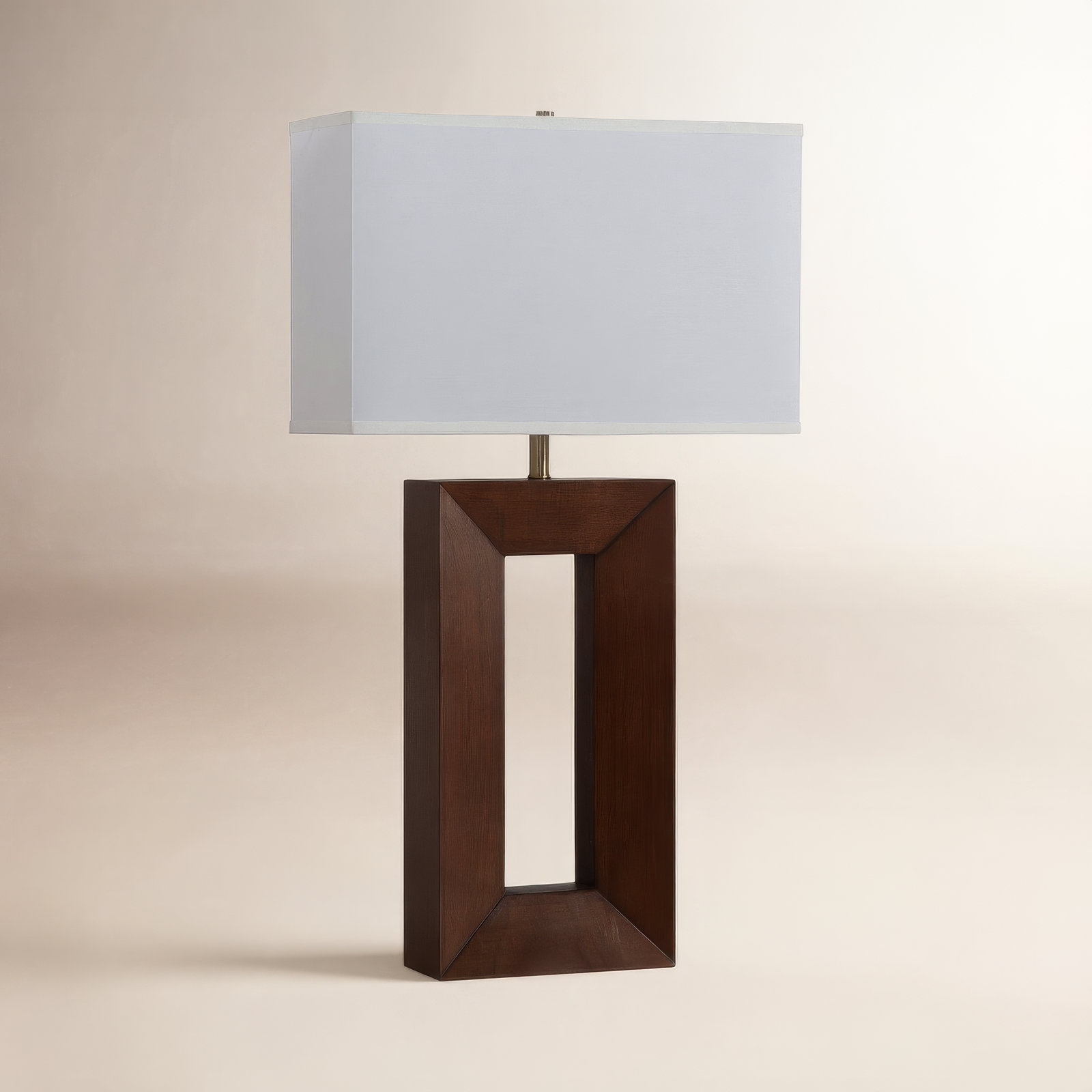 Julie Standing Table Lamp - Dark Walnut Wood Finish, Weathered Brass, White Linen Shade, Dark Walnut