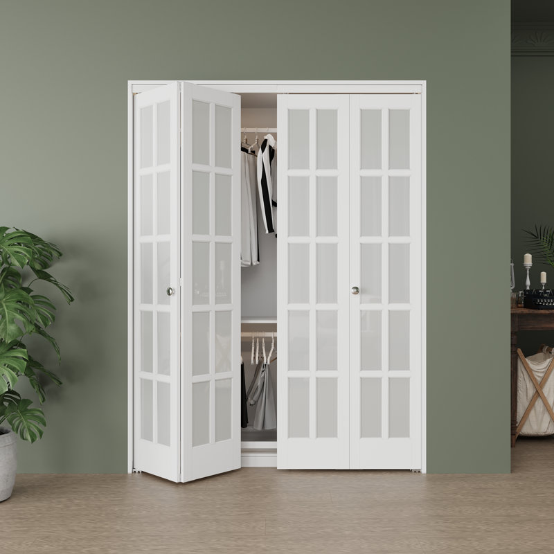Porte pliante double en verre givré à la française avec trousse de quincaillerie, 60 po x 80 po