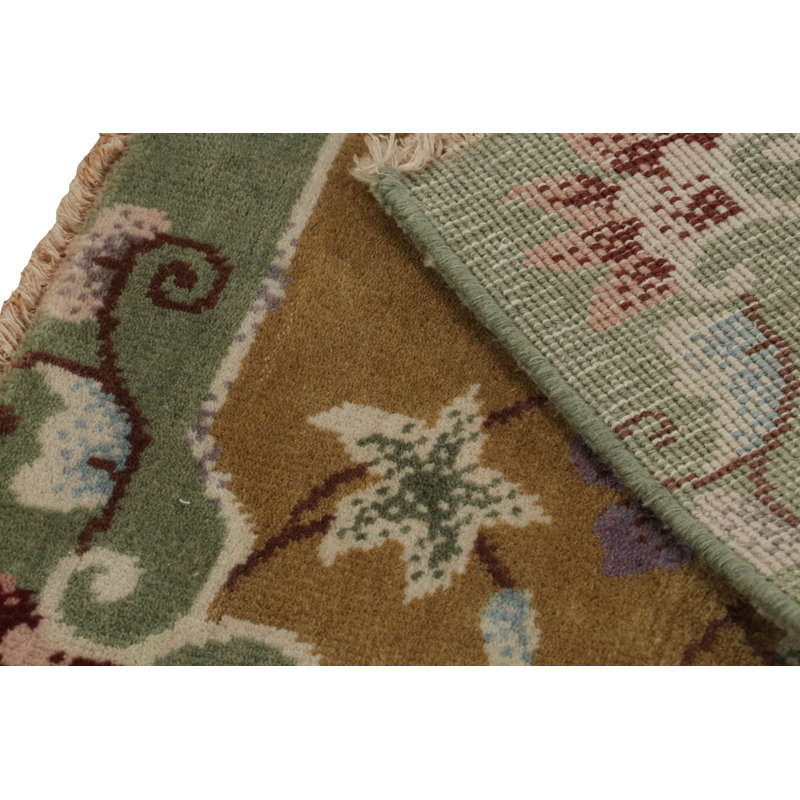 Rug & Kilim’S Chinese Art Deco Rug In Gold With Floral Pattern, Rectangle 5' x 8'