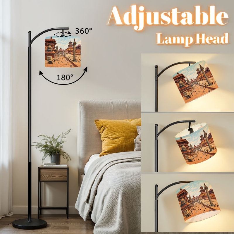 Lampe sur pied à arc avec abat-jour réglable Patan Durbar Square Katmandu Lampe sur pied Népal à 3 températures de couleur à intensité variable pour lampe