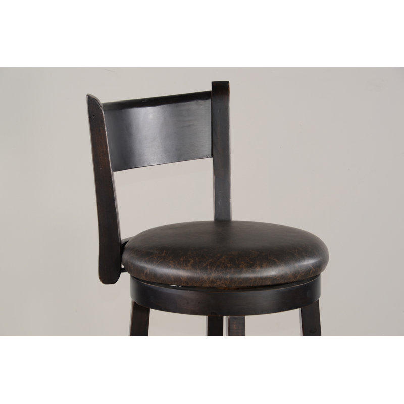 Spitler Swivel Upholstered Counter Stool with Solid Wood Frame, Bar Stool (30" Seat Height), Black Walnut