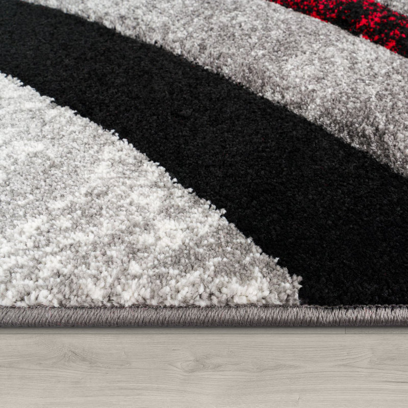 Ultan Abstract Gray Red Area Rug, Rectangle 6'7" x 9'6"