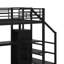 Lit mezzanine double en métal avec bureau, escalier de rangement, petite armoire et lumière DEL