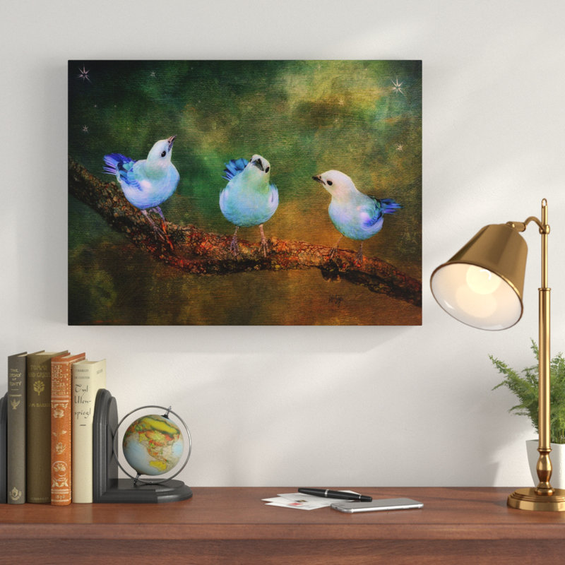 « trois little blue oiseau », impression sur toile, H 22 po x l 32 po