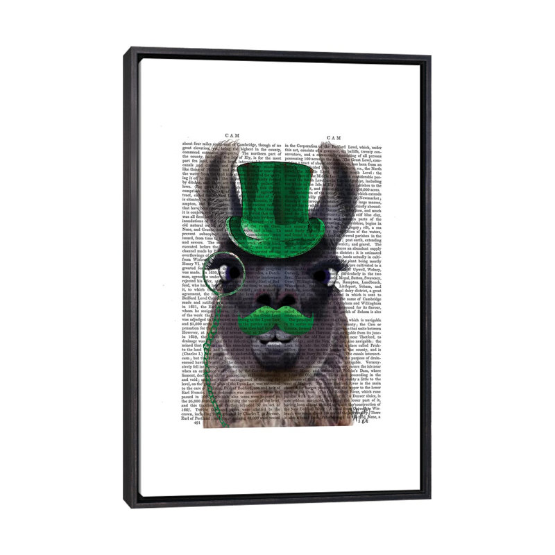 «Llama with Green Top Hat & Mustache» par Fab Funky - impression d'art graphique, H 26 po x l 18 po x 1,5 po, Aucun mat
