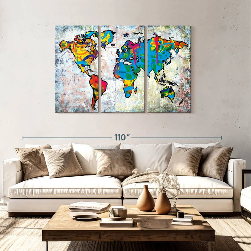 Carte du monde urbain grunge, H 48 po x l 74 po
