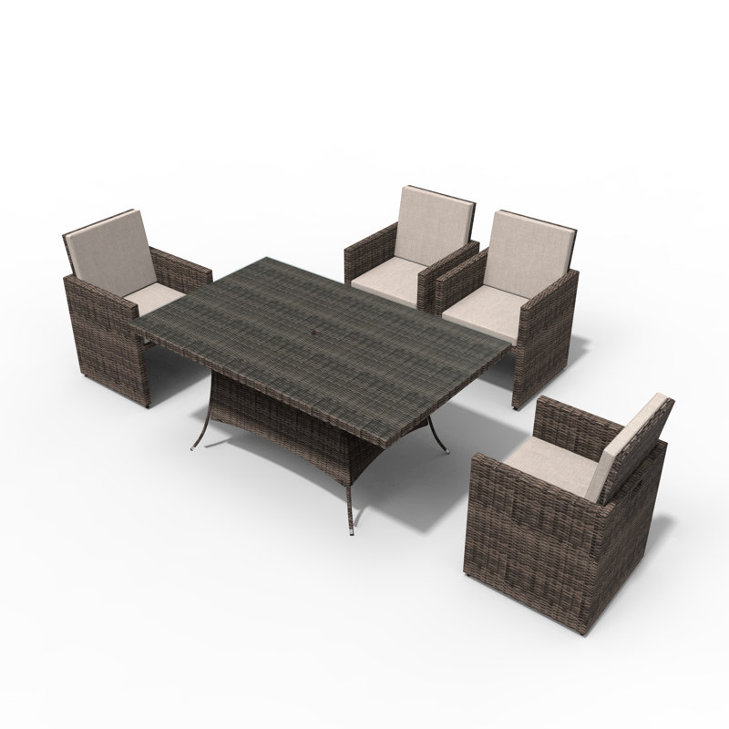 4 - Person Wicker Patio Dining Set with Rectangular Table , Cushions Included, Brown
