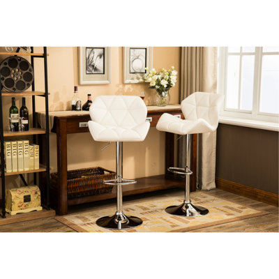 2 tabourets hydrauliques blancs - hauteur réglable, siège en cuir de polyuréthane, repose-pieds pour un confort optimal, tabourets de bar contemporains, blanc, de 2 sièges avec vérin à gaz, facilité