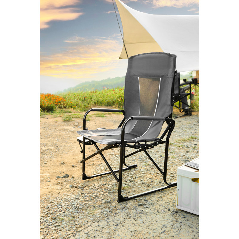 Grey Heavy Duty Camping Directors Chair - Portable With Side Table For Picnic, Beach, Lawn Fishing Trip Oversized Fishing, Trip, Beach Picnic