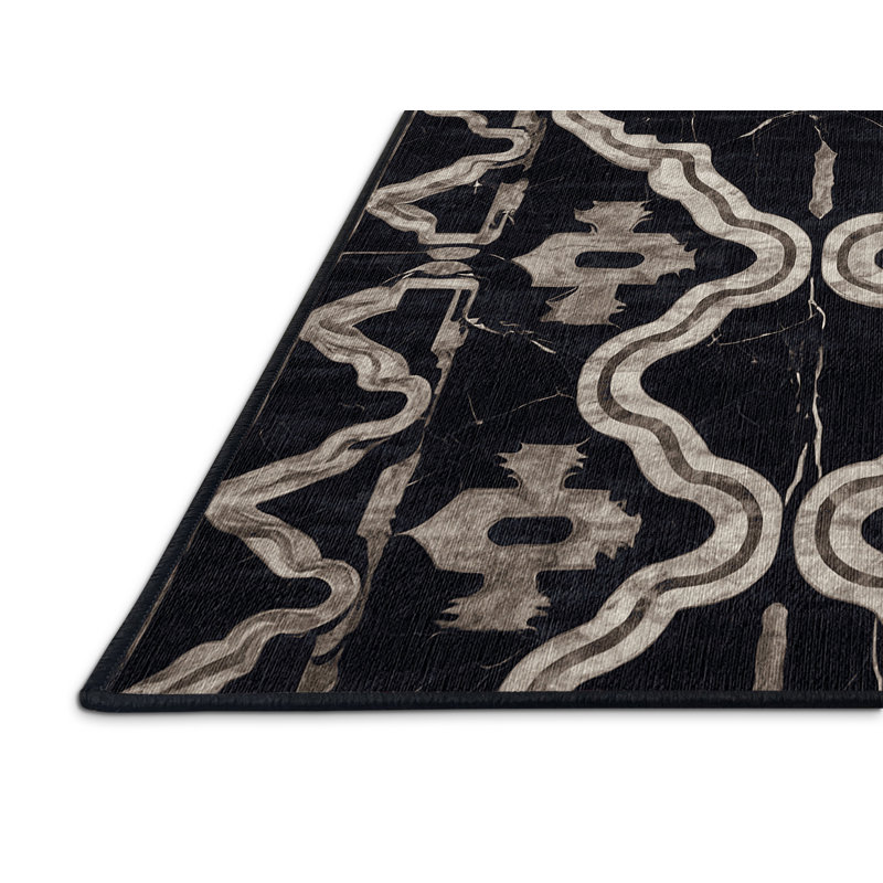 Machine Washable Black Area Rug, Runner 2' x 5'