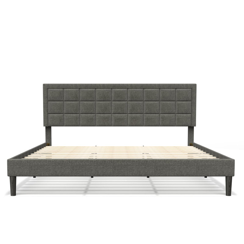 Zanari Upholstered Modern Low Profile Platform Queen Size Bed with Tufted Headboard, King