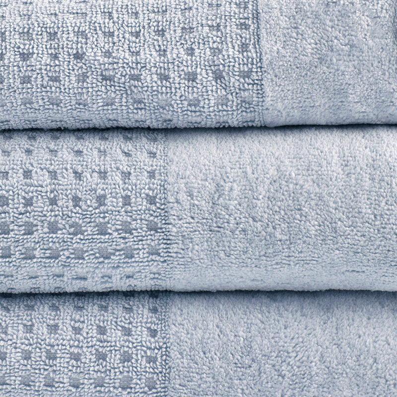 Cotton Waffle Jacquard Antimicrobial Bath Towel 6 Piece Set, Blue