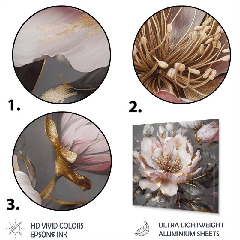 Pivoines roses et grises en fleurs III Pivoines grises et roses en fleurs III, H 16 po x l 16 po x P 1 po